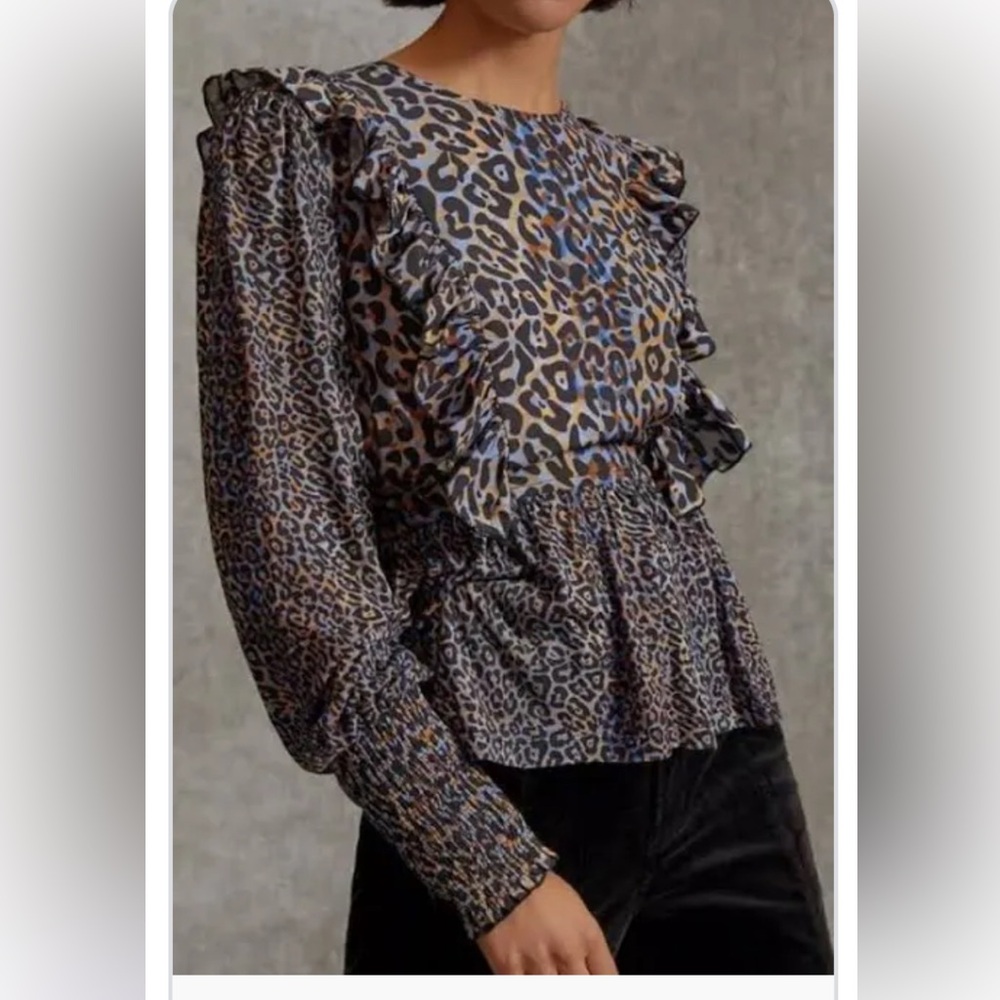 Brown and Tan Ruffled Peplum Blouse